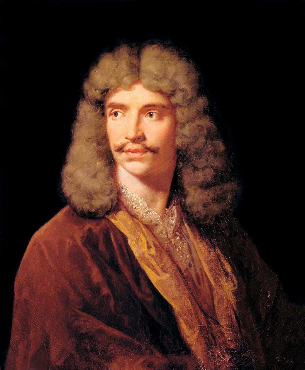 Porträtt av Jean-Baptiste Pocquelin, dit Moliere. Målning av Jean Baptiste Mauzaisse (1784-1844) efter målningen av Mignard Pierre (1612-1695). av Jean Baptiste Mauzaisse