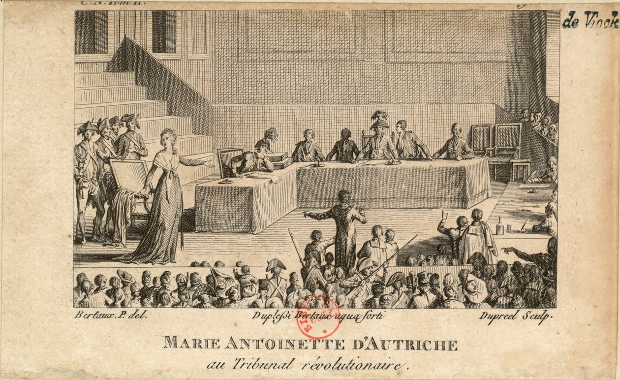 Marie Antoinette vid revolutionsdomstolen, 1806. av Jean Baptiste Michel Dupréel