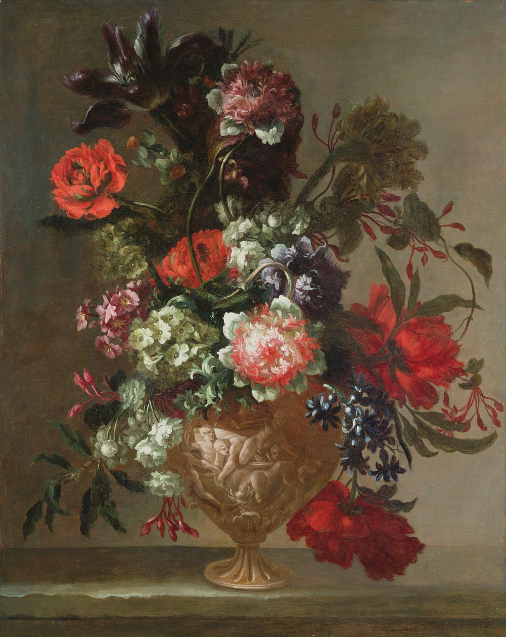 Stilleben av blommor i en skulpterad vas av Jean Baptiste Monnoyer