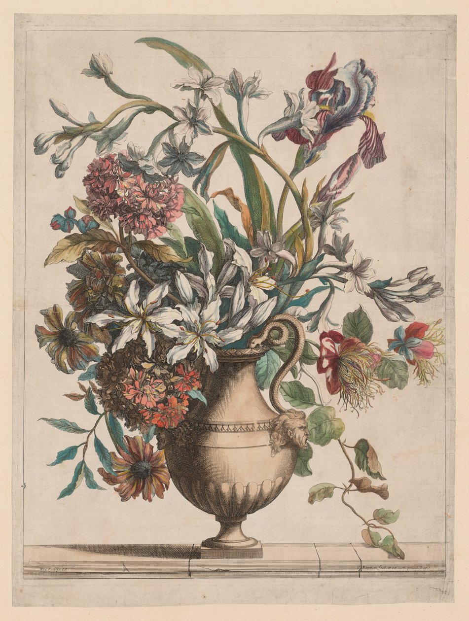 Bok med alla sorters blommor från naturen: Vas med blommor. av Jean Baptiste Monnoyer I