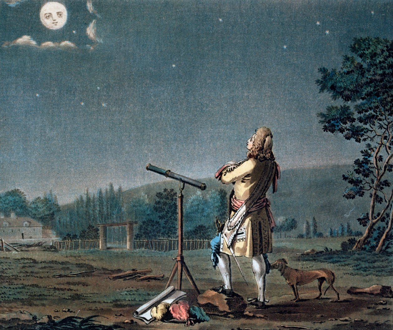 Bernard le Bovier de Fontenelle överväger mångfalden av världar, 1791. av Jean Baptiste Morret