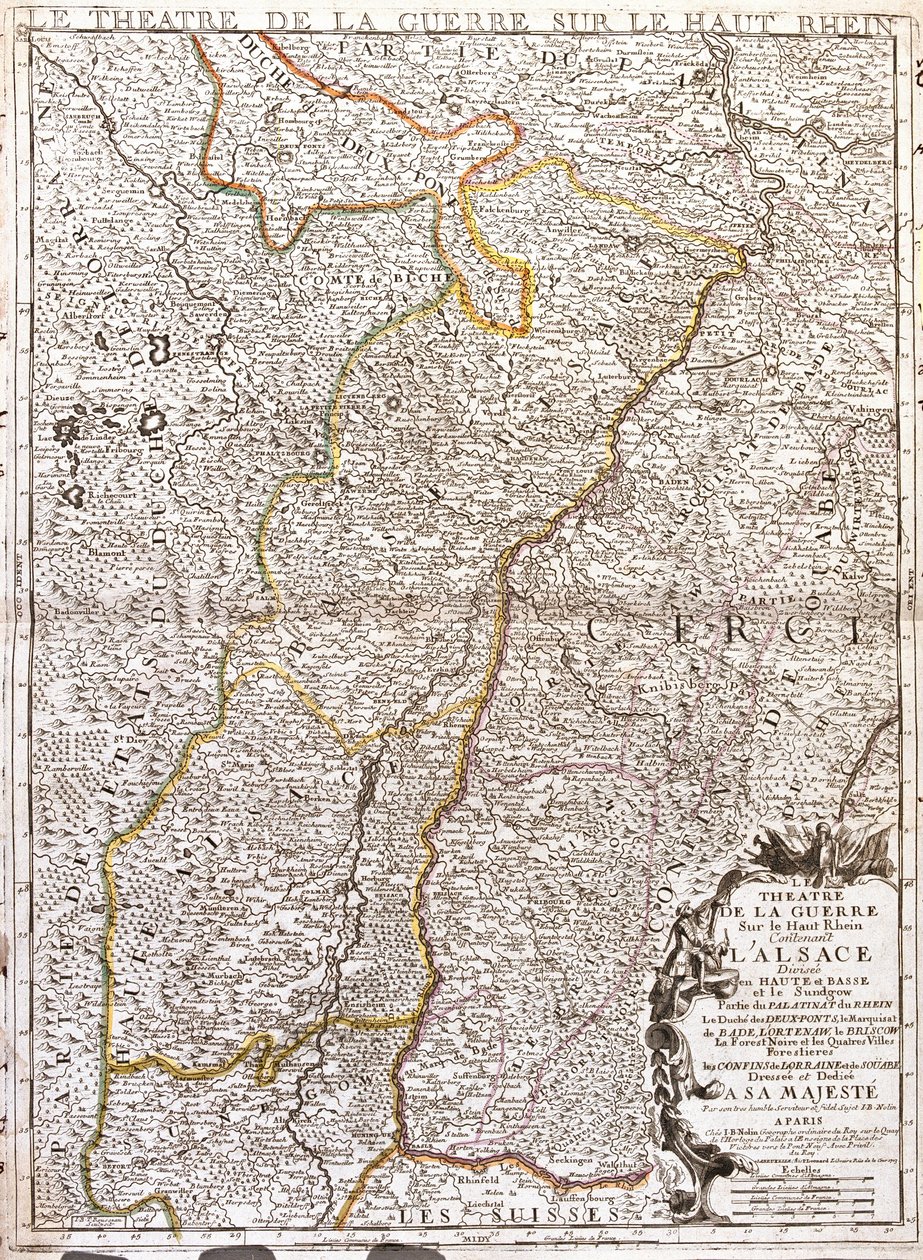 Karta över Alsace (Frankrike) (Gravering av Jean Baptiste Nolin