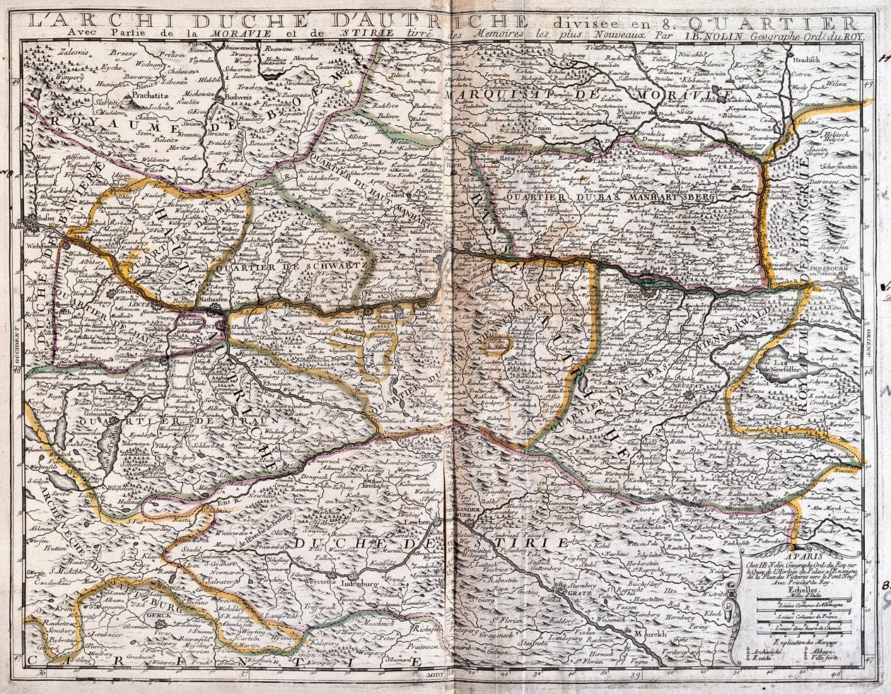 Karta över Österrike (gravyr av Jean Baptiste Nolin