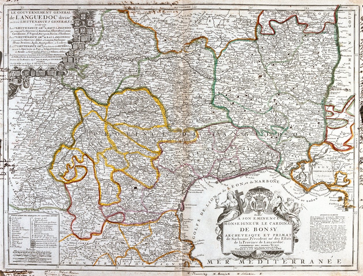 Karta över Languedoc (Södra Frankrike) (Gravering av Jean Baptiste Nolin