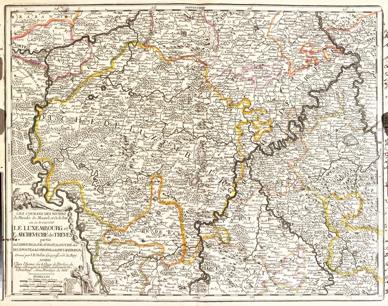 Karta över Luxemburg och stiftet Treves (Tyskland) (Gravering av Jean Baptiste Nolin
