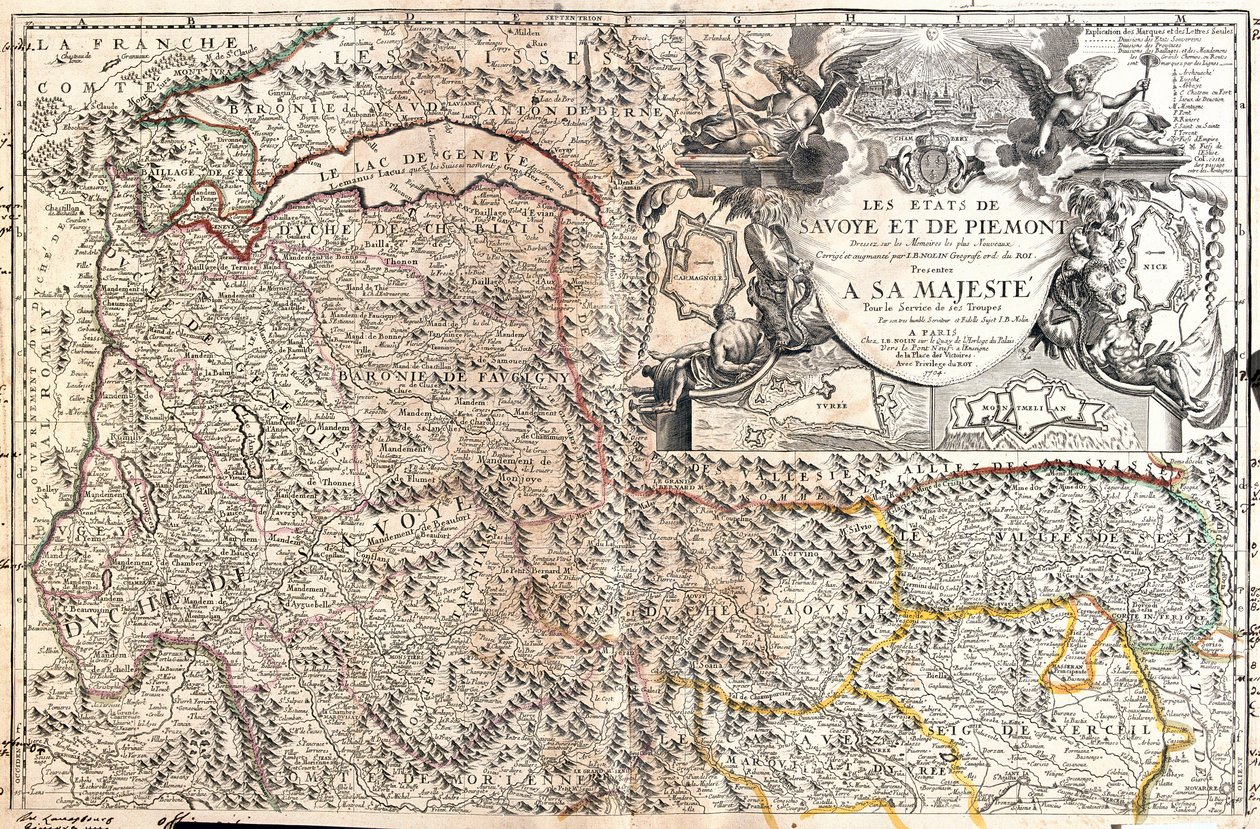 Karta över Savojen och Piemonte (Italien) (Gravering av Jean Baptiste Nolin