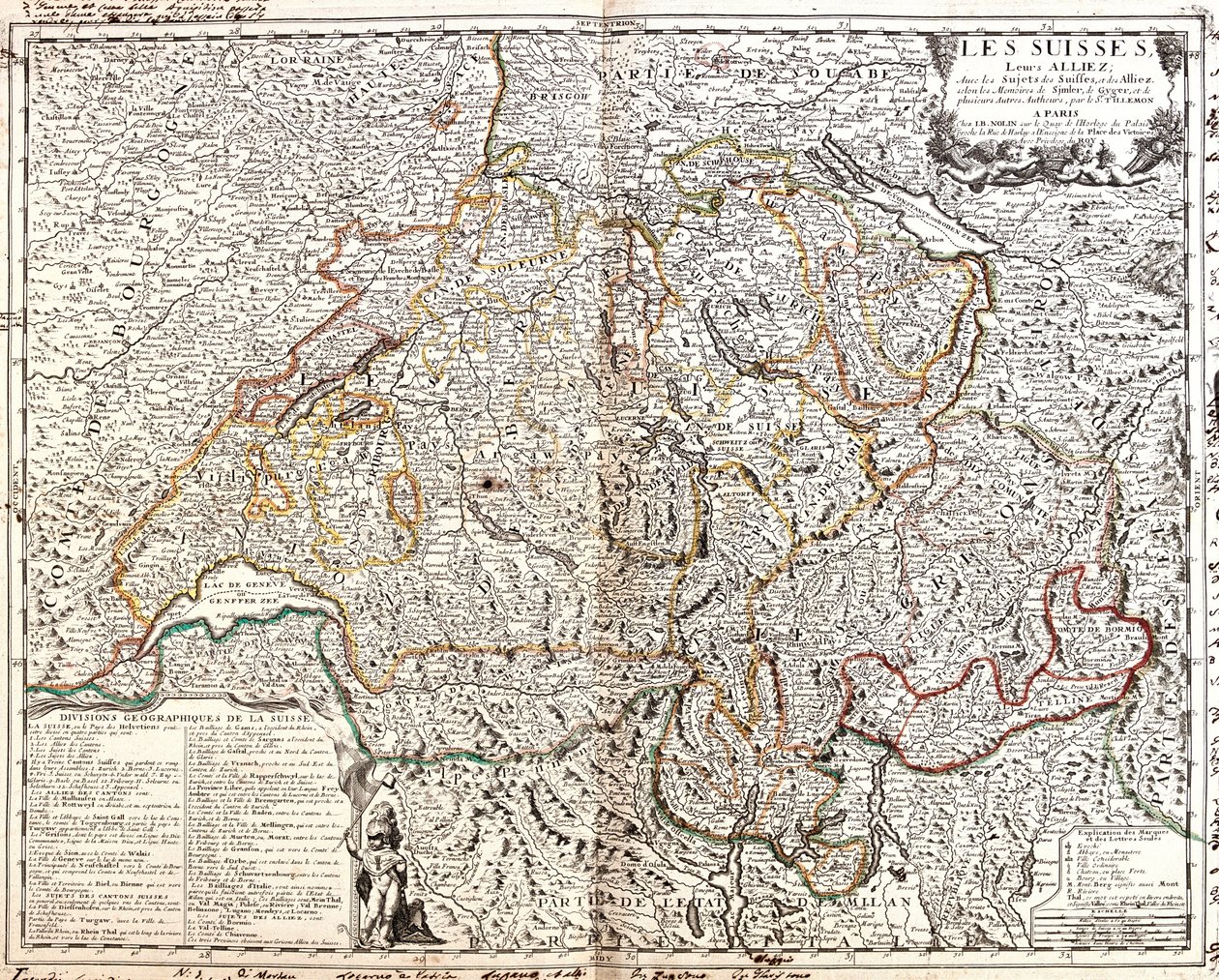 Karta över Schweiz (gravyr av Jean Baptiste Nolin