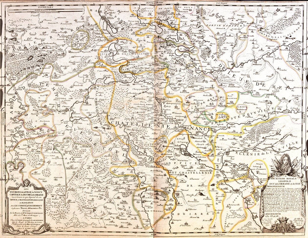 Karta över området Nancy (Frankrike) (Gravering av Jean Baptiste Nolin