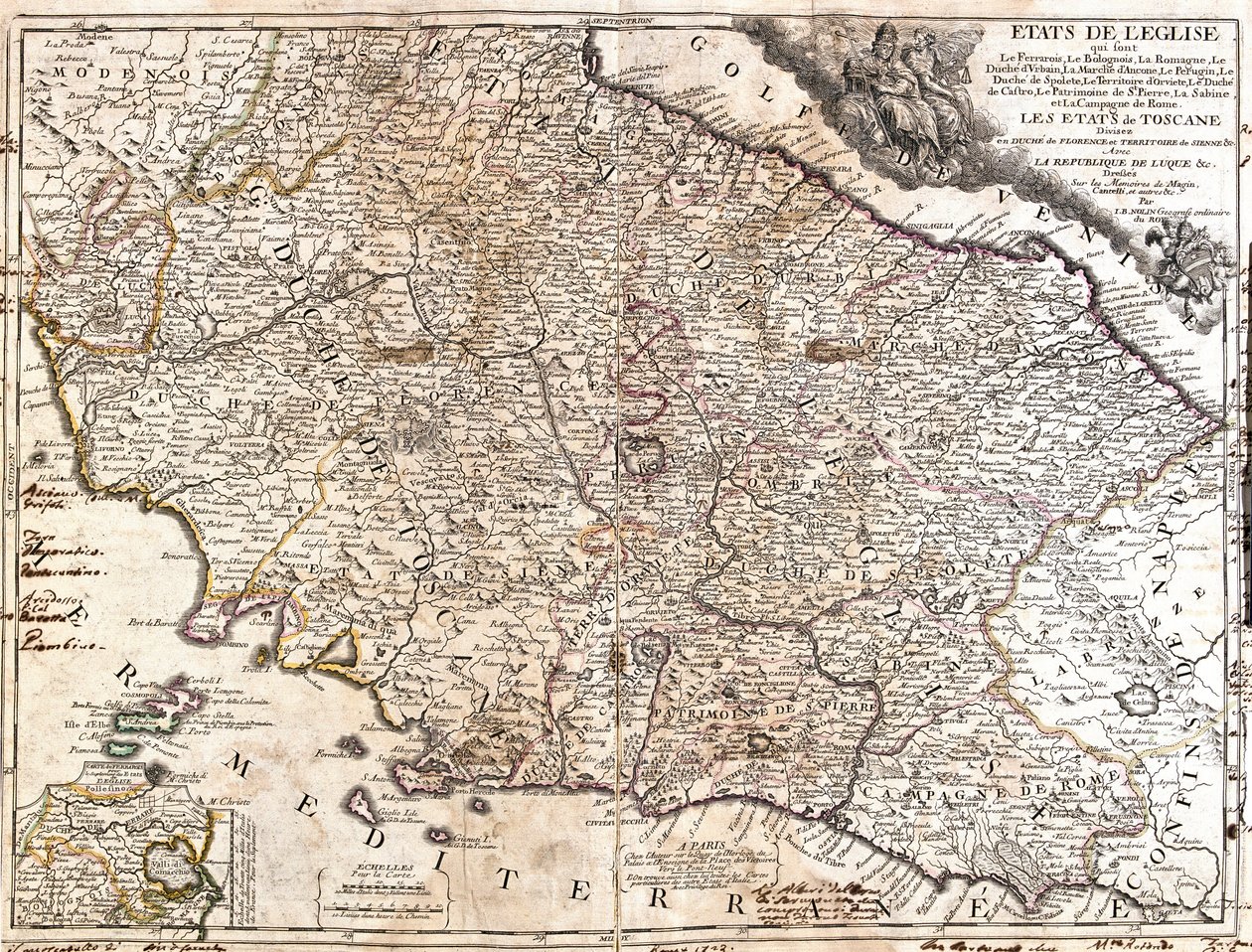 Karta över kyrkans territorier i Italien (etsning av Jean Baptiste Nolin
