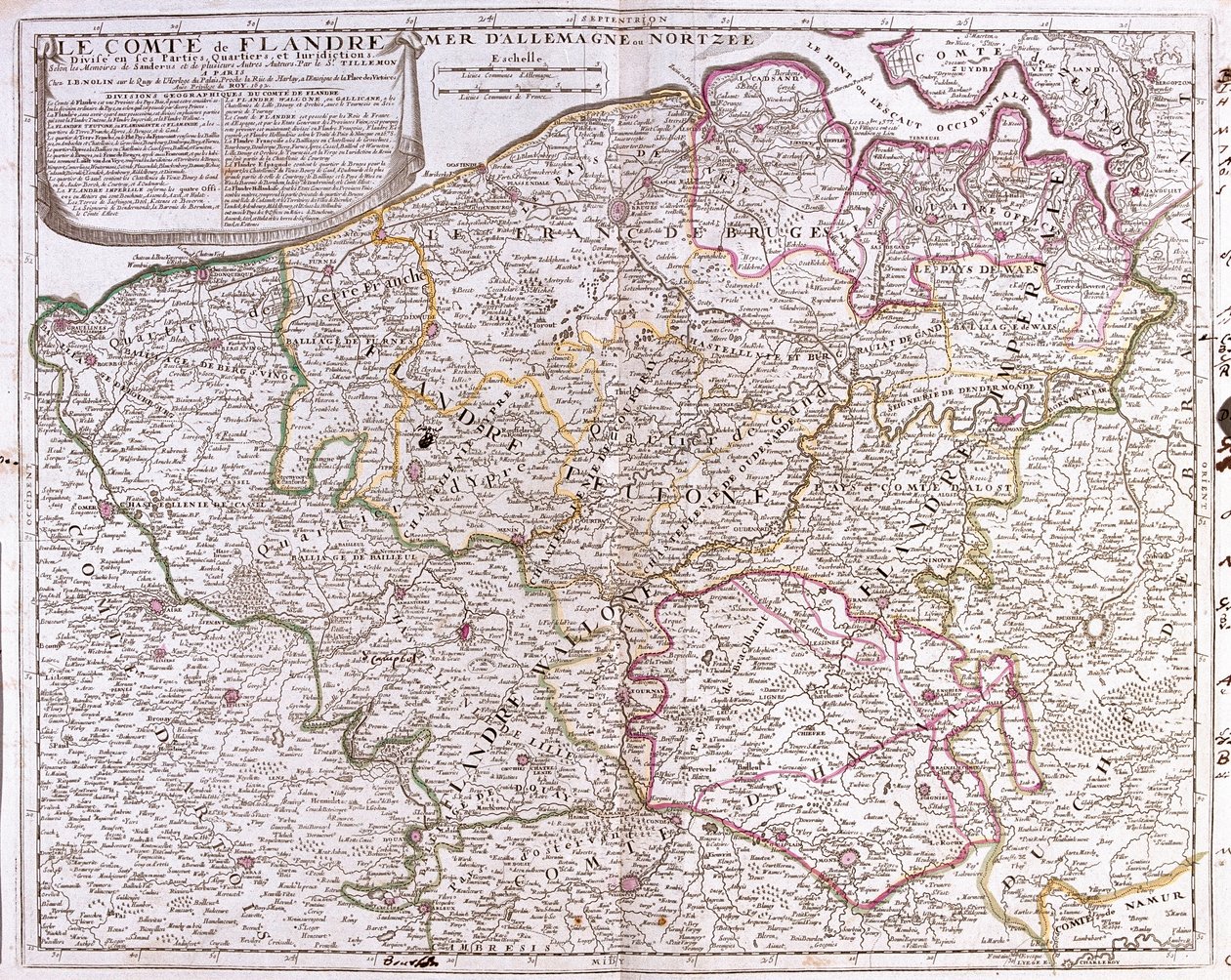 Karta över länet Flandern (dagens västra och östra Flandern i Belgien) (Gravering av Jean Baptiste Nolin