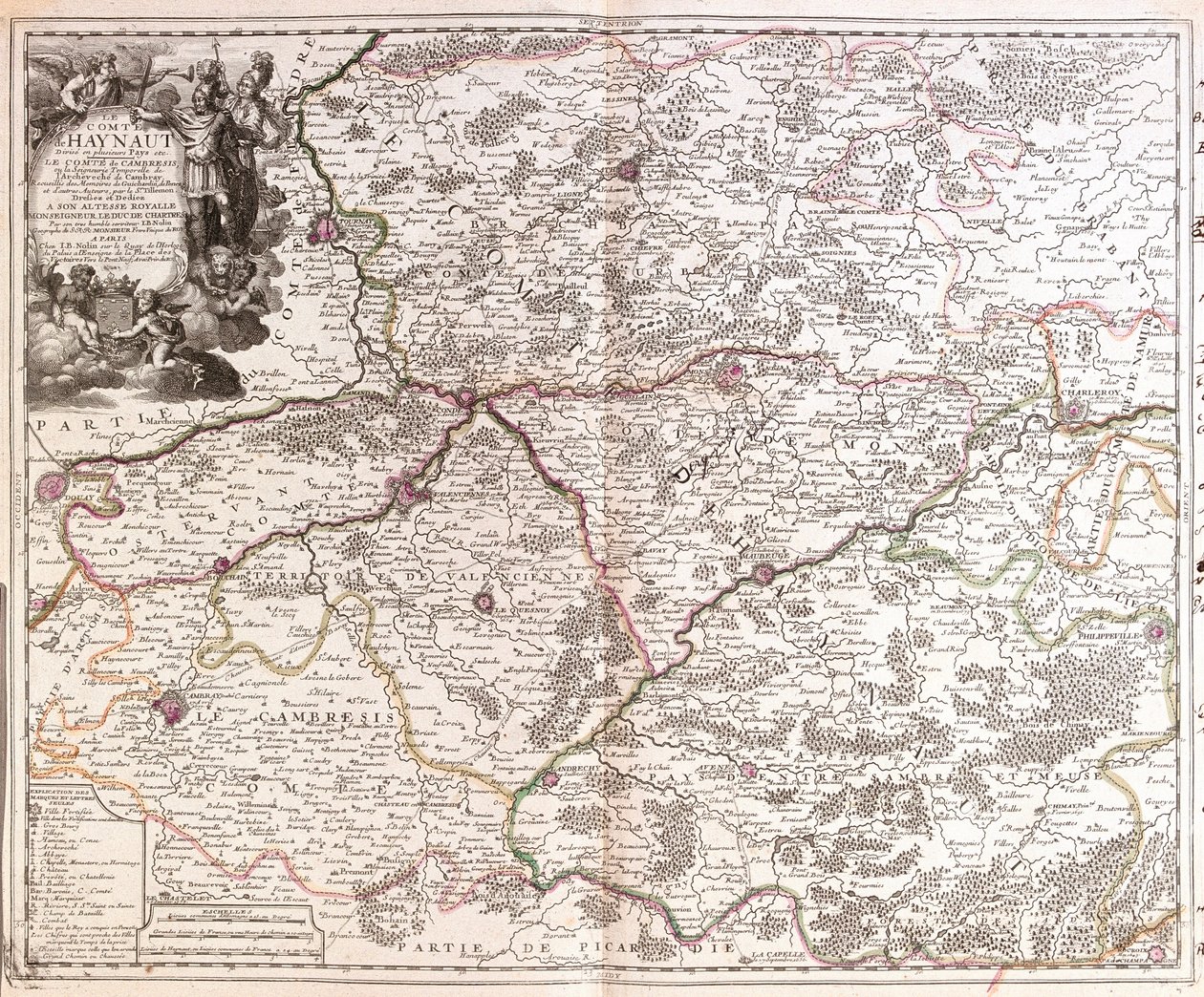 Karta över länet Hainaut (Belgien) (gravyr av Jean Baptiste Nolin