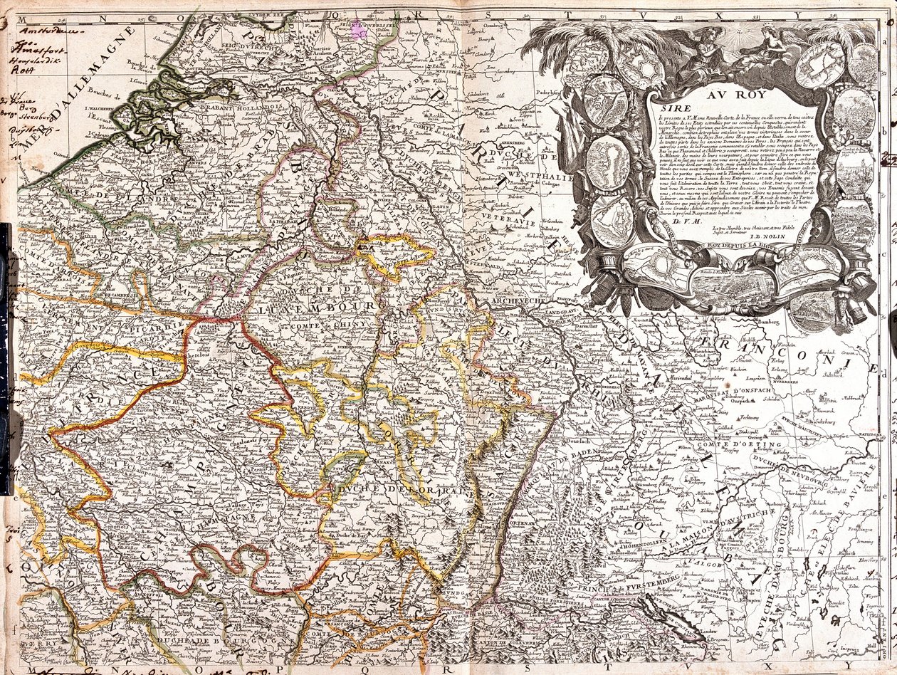 Karta över hertigdömet Luxemburg, Champagne och hertigdömet Lorraine (gravyr av Jean Baptiste Nolin