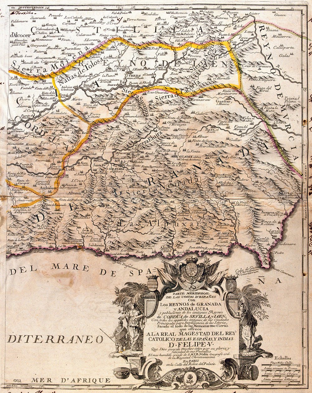 Karta över Granada-provinsen (Spanien) (gravyr av Jean Baptiste Nolin