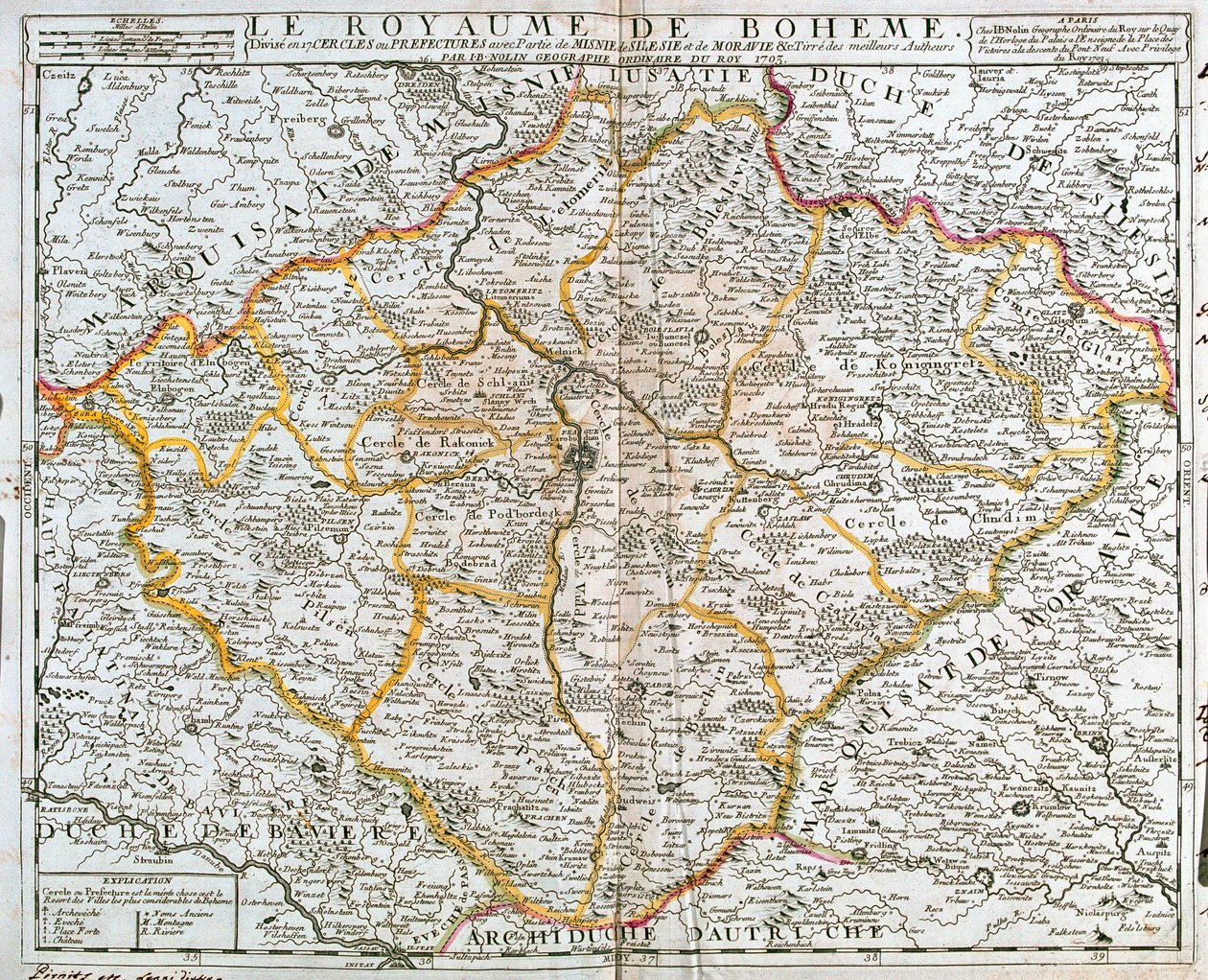 Karta över kungariket Böhmen (Tjeckien) (gravyr av Jean Baptiste Nolin