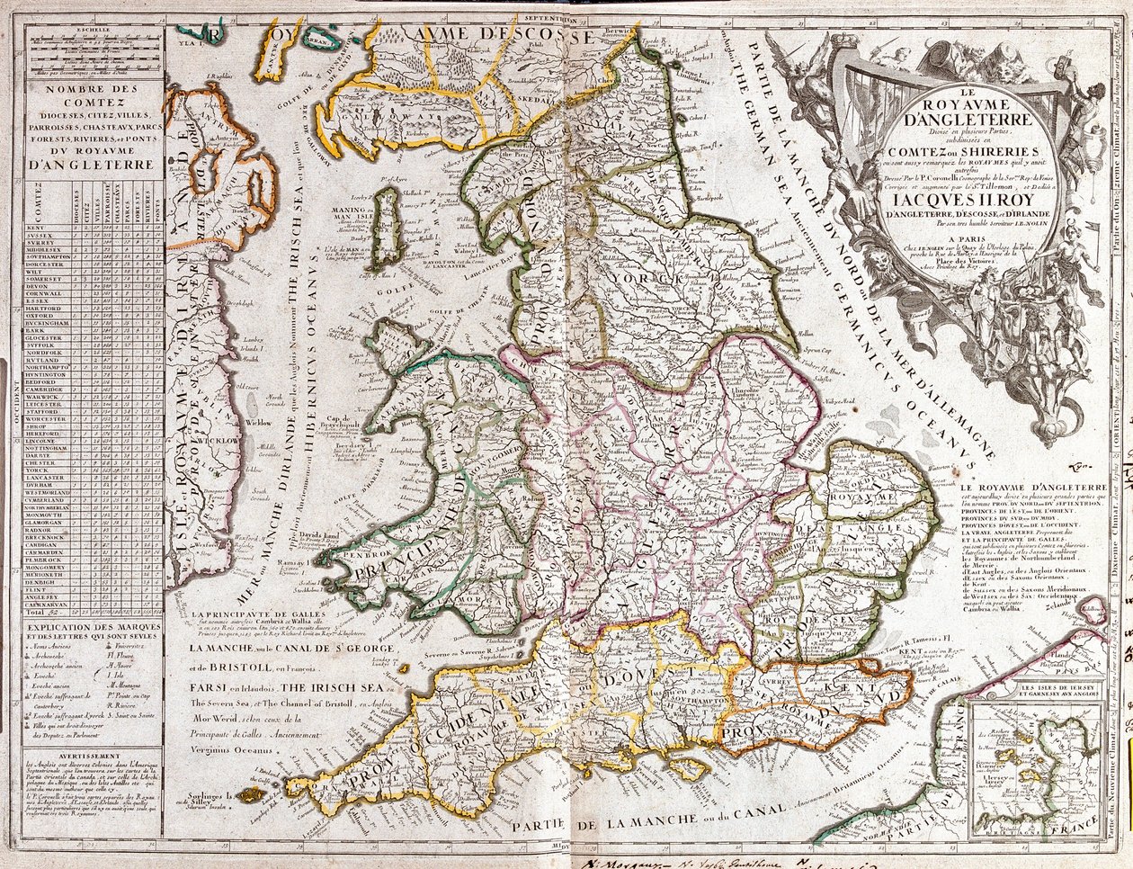 Karta över kungariket England, under James II:s regeringstid (gravyr av Jean Baptiste Nolin