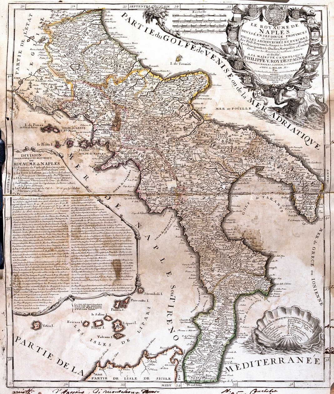 Karta över kungariket Neapel (Italien) (gravyr av Jean Baptiste Nolin