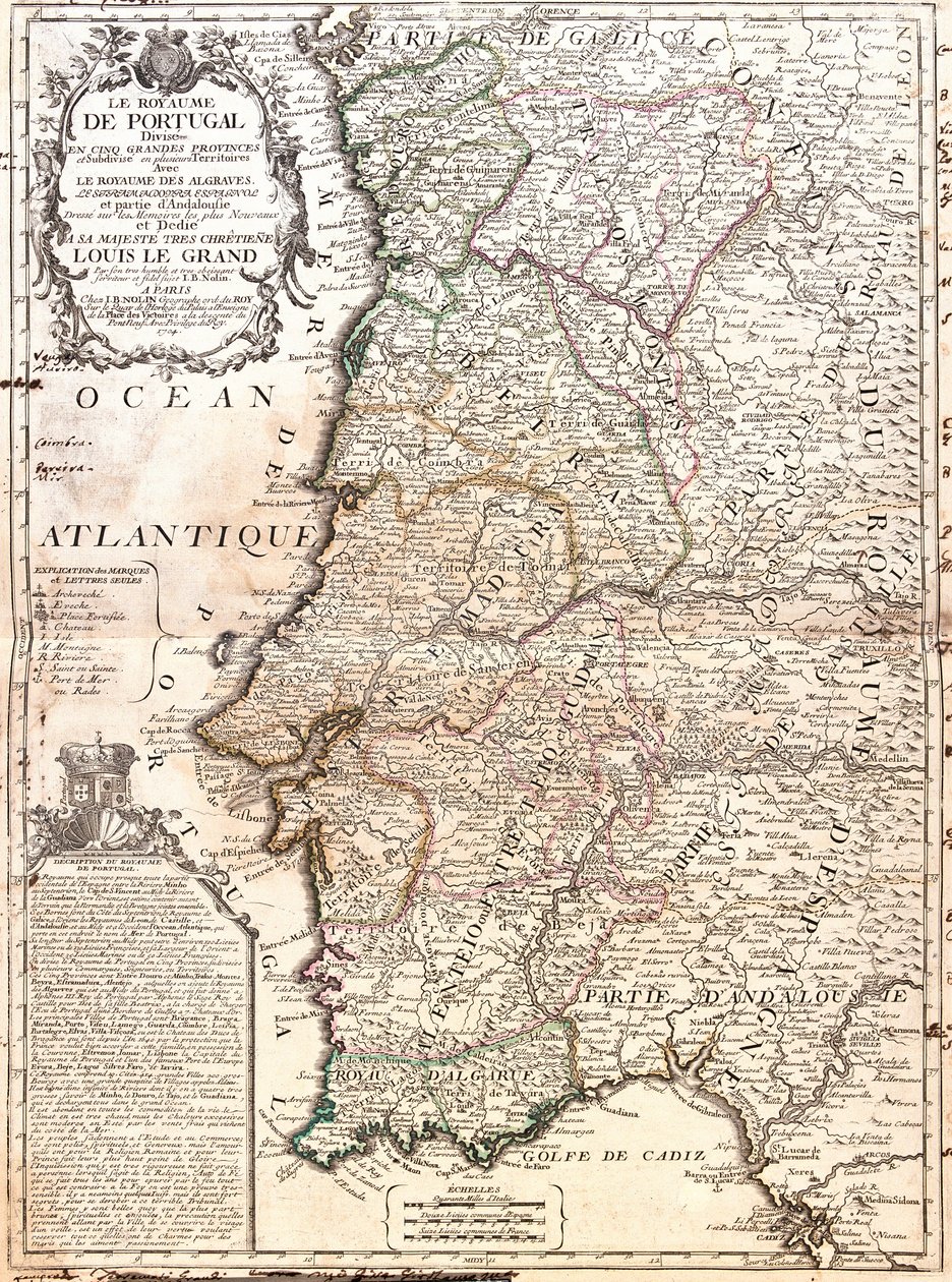 Karta över kungariket Portugal (gravyr av Jean Baptiste Nolin