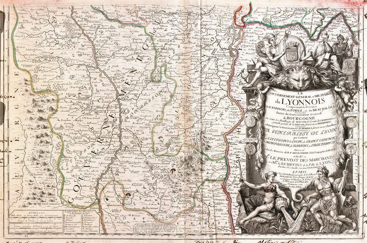 Karta över Lyonnais (Frankrike) (gravyr av Jean Baptiste Nolin