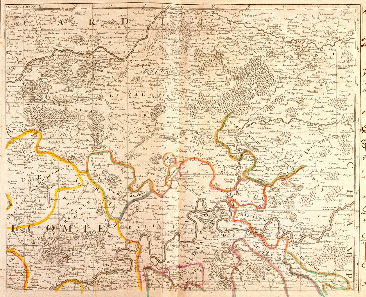 Karta över nordöstra Ile de France av Jean Baptiste Nolin