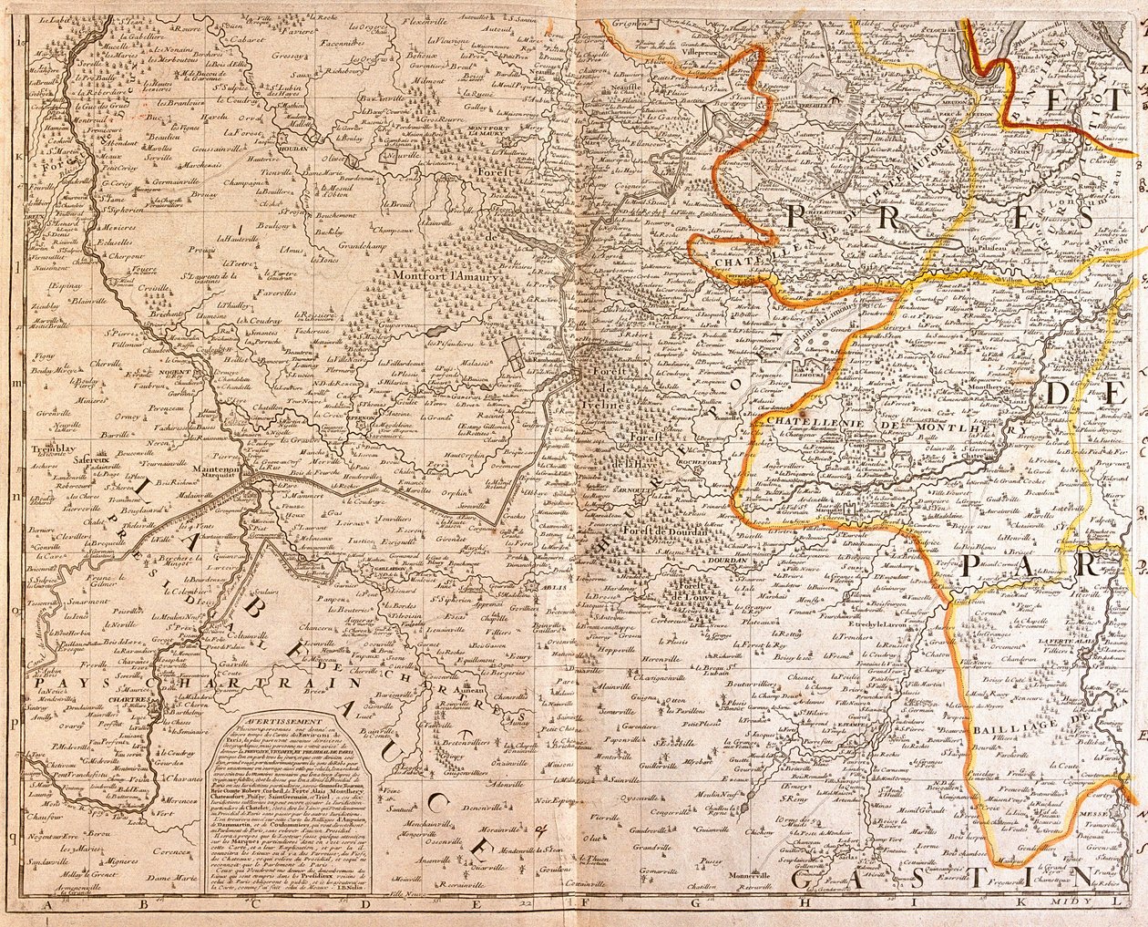Karta över sydvästra Ile de France av Jean Baptiste Nolin