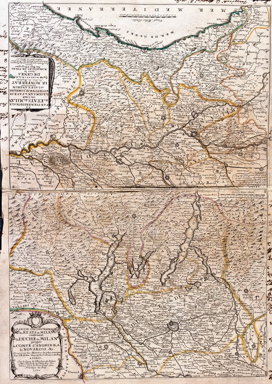 Karta över området Milano (Italien) (gravyr av Jean Baptiste Nolin