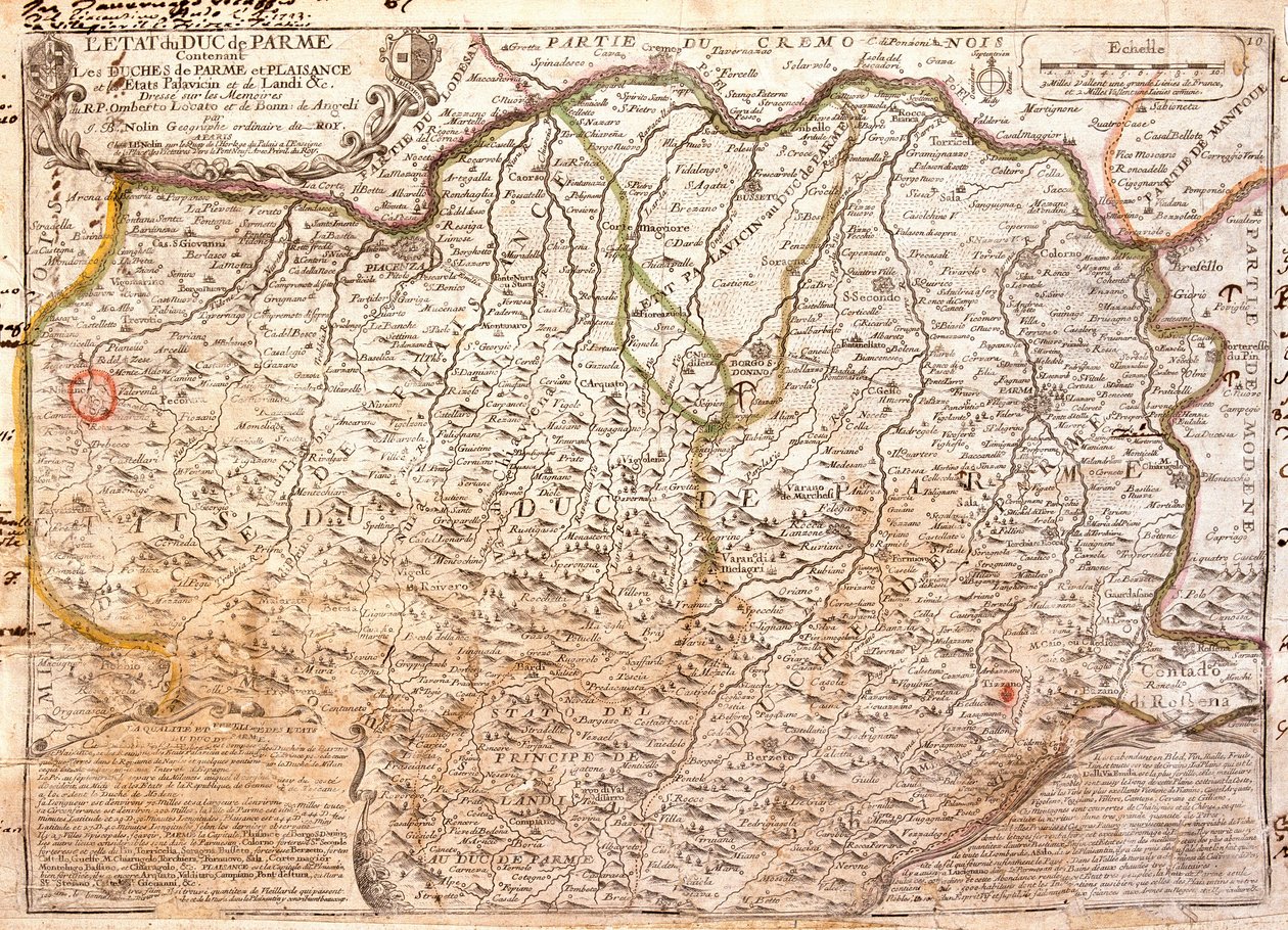 Karta över området Parma (Italien) (Gravering av Jean Baptiste Nolin