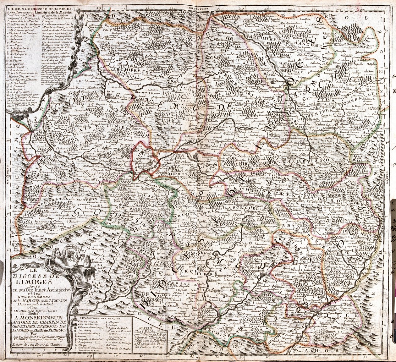 Karta över stiftet Limoges (Frankrike) (Gravering av Jean Baptiste Nolin