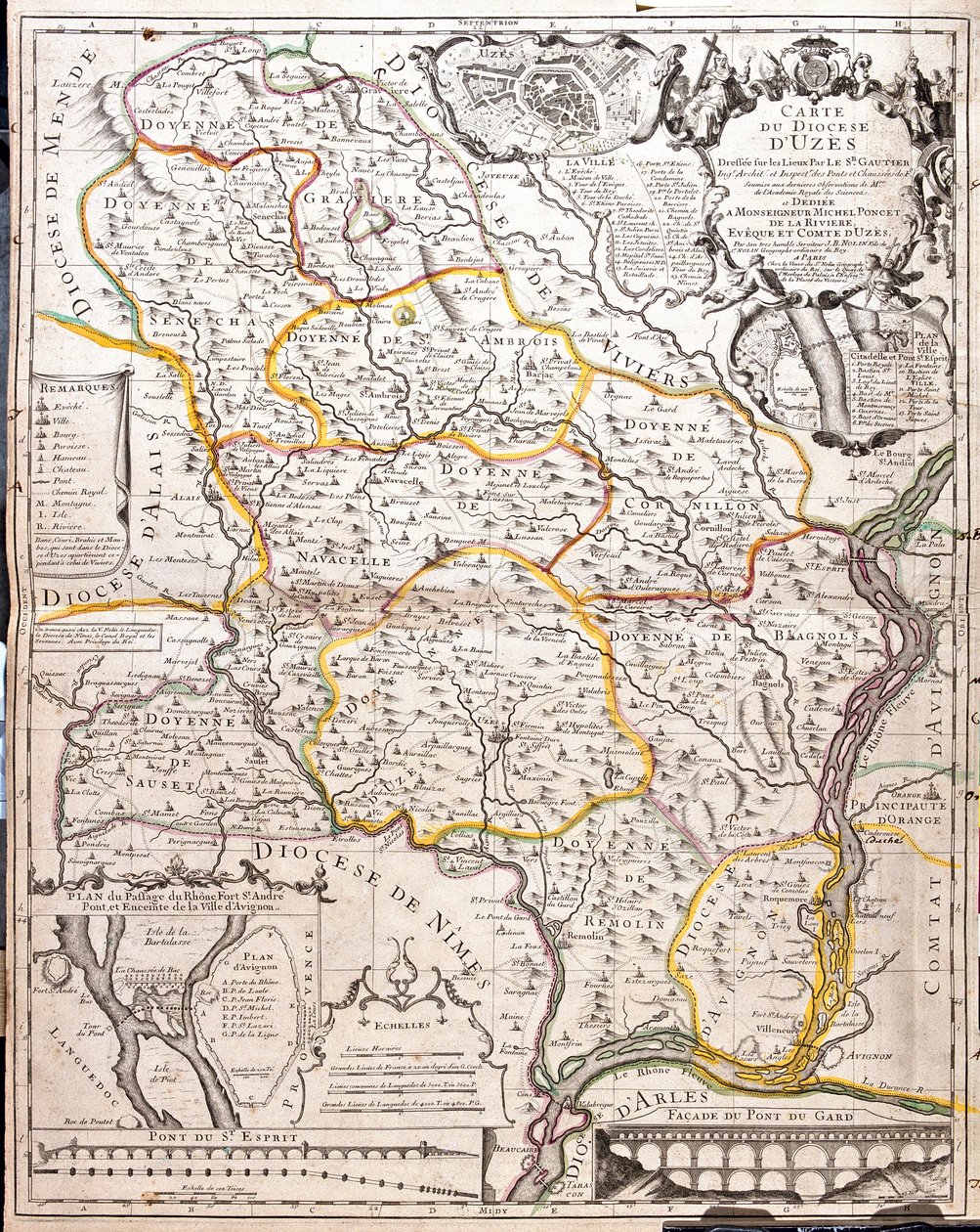 Karta över stiftet Uzes (Frankrike) (gravyr av Jean Baptiste Nolin