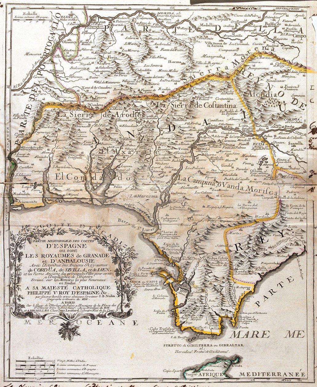 Karta över kungadömena Granada och Andalusien (Spanien) (Gravering av Jean Baptiste Nolin