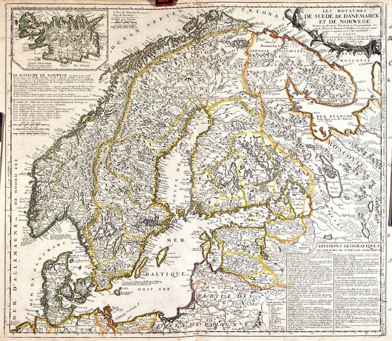 Karta över kungadömena Norge, Sverige och Danmark (Gravering av Jean Baptiste Nolin