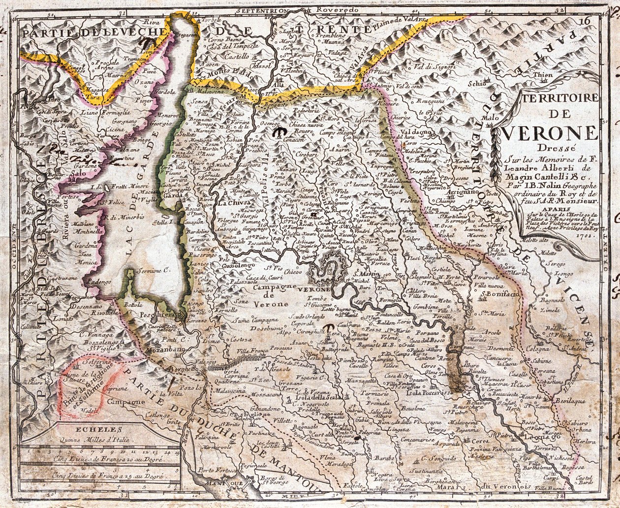 Karta över territoriet Verona (Veneto, Italien) (etsning av Jean Baptiste Nolin