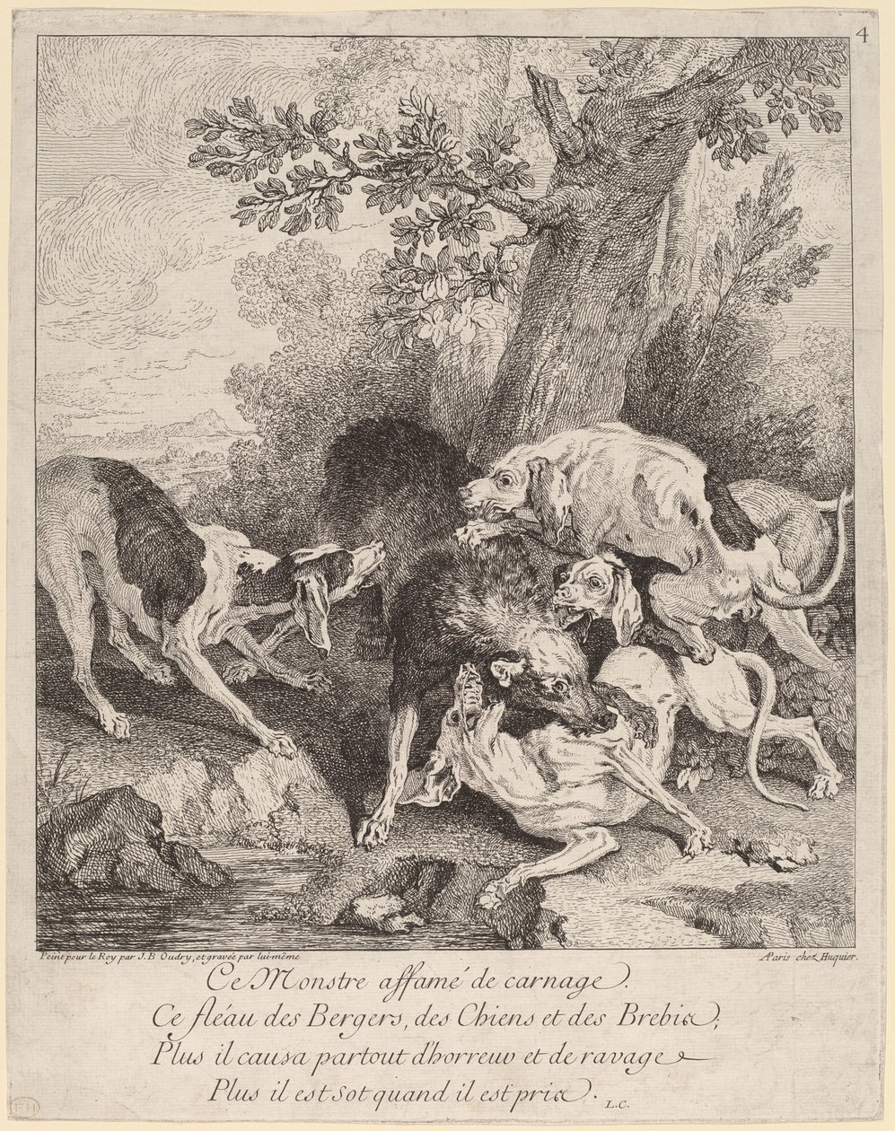 En varg attackerad av hundar av Jean Baptiste Oudry