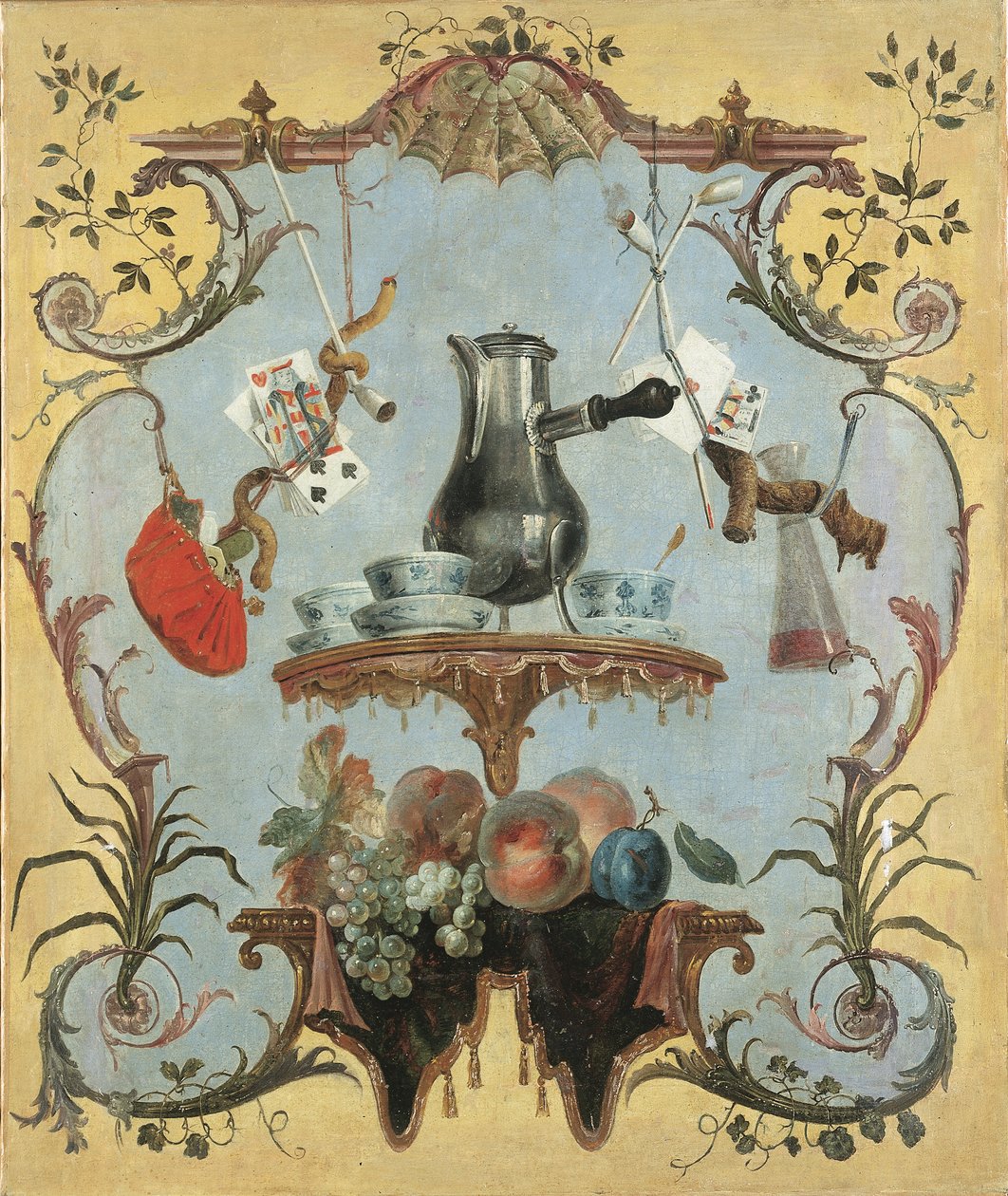 Ett stilleben med silverkaffekanna (olja på duk) av Jean Baptiste Oudry