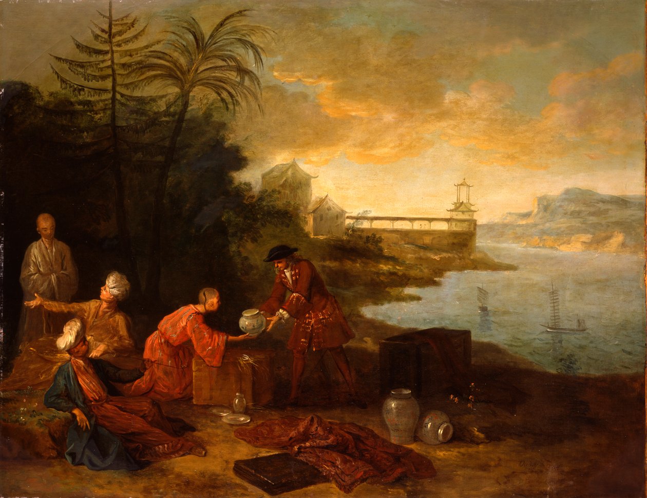 Asien - En europeisk köpman som köper porslin från en kinesisk handlare, 1724 av Jean Baptiste Oudry