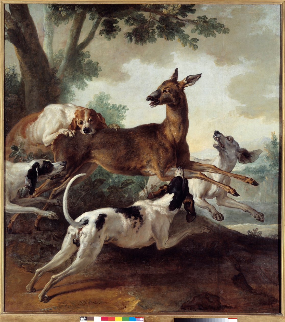Rådjur jagade av hundar. Jaktscen. Målning av Jean Baptiste Oudry (1686-1755) av Jean Baptiste Oudry