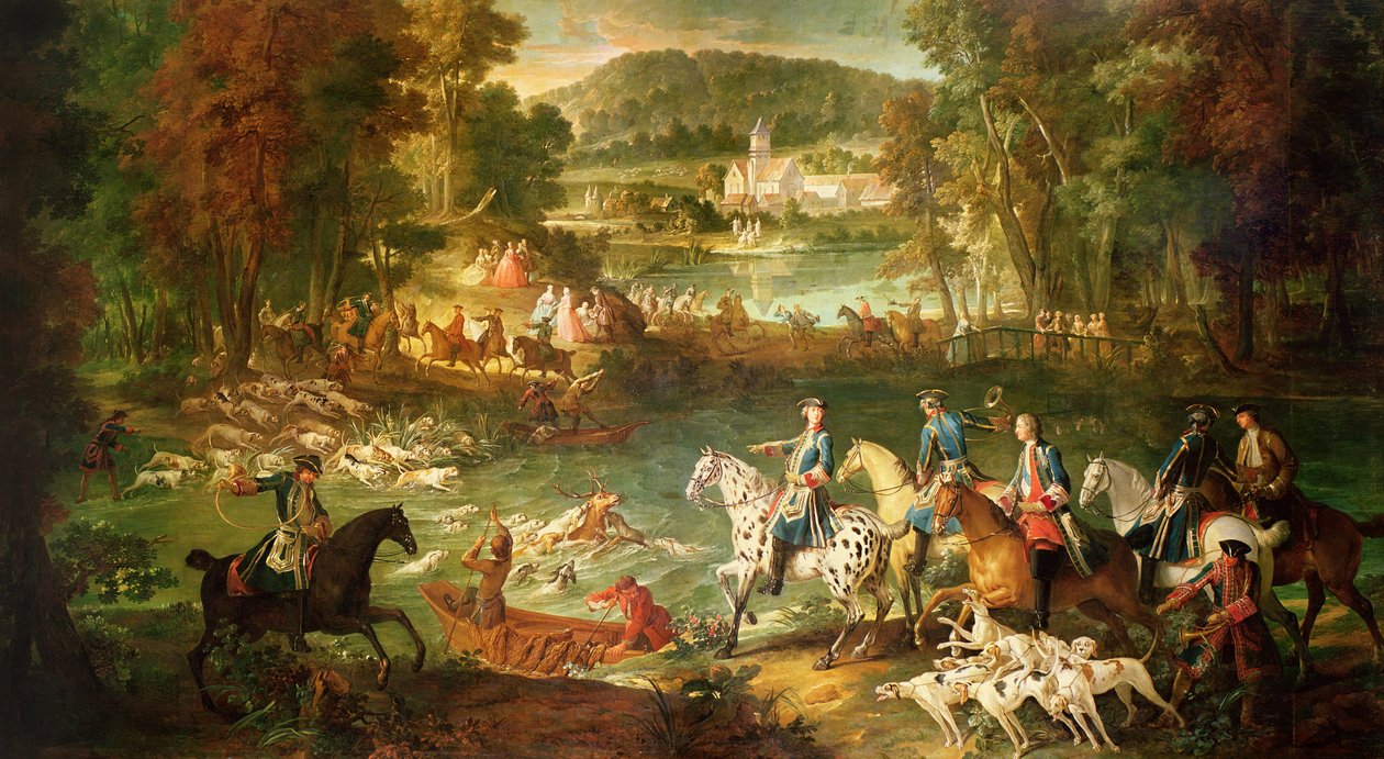 Jakt vid Saint-Jean-dammen i skogen i Compiegne, före 1734 av Jean Baptiste Oudry