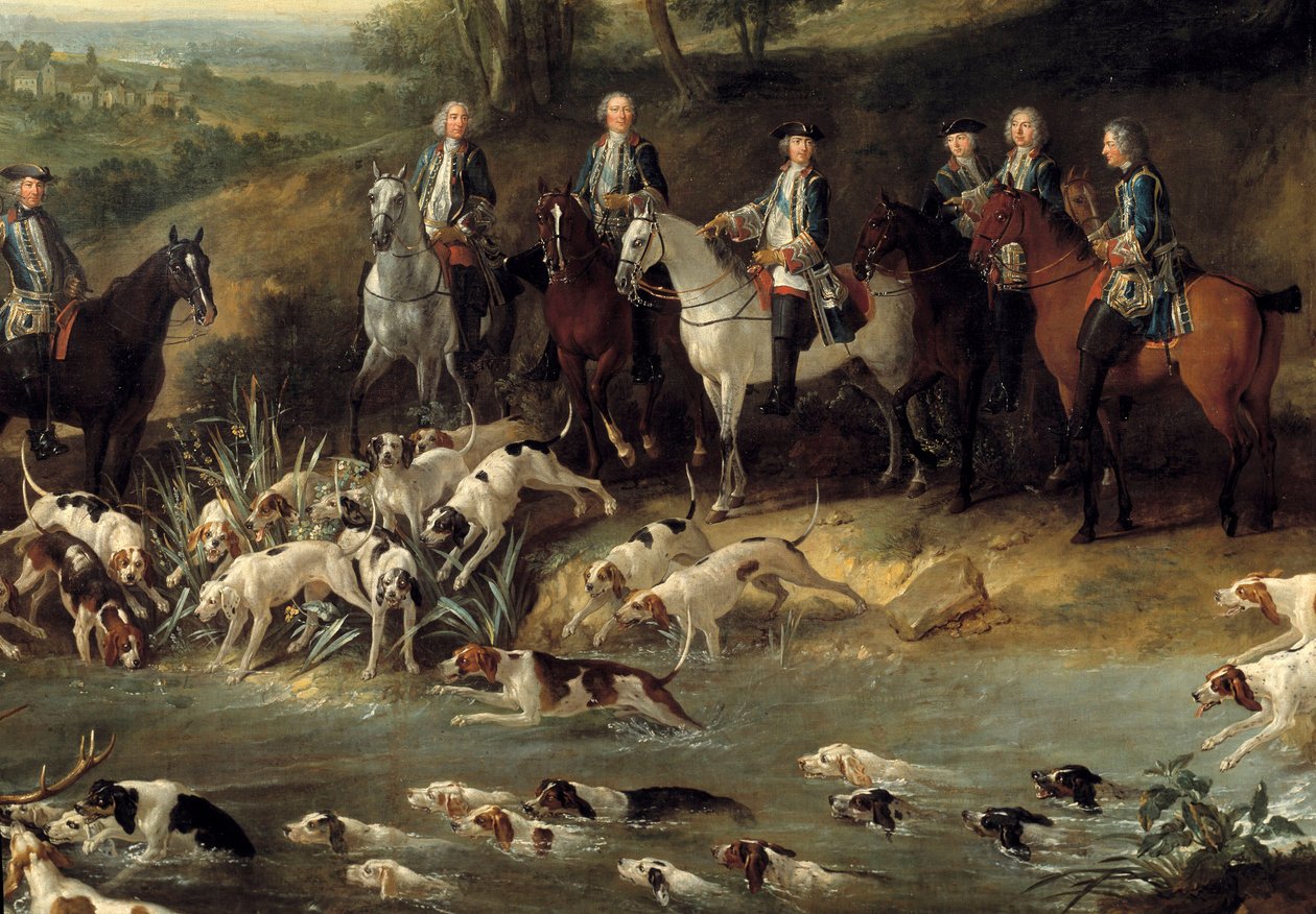 Kung Ludvig XV jagar rådjur i skogen Saint Germain 1730 Detalj. Målning av Jean Baptiste Oudry (1686-1755) 1730 Toulouse, Musee des Augustins av Jean Baptiste Oudry
