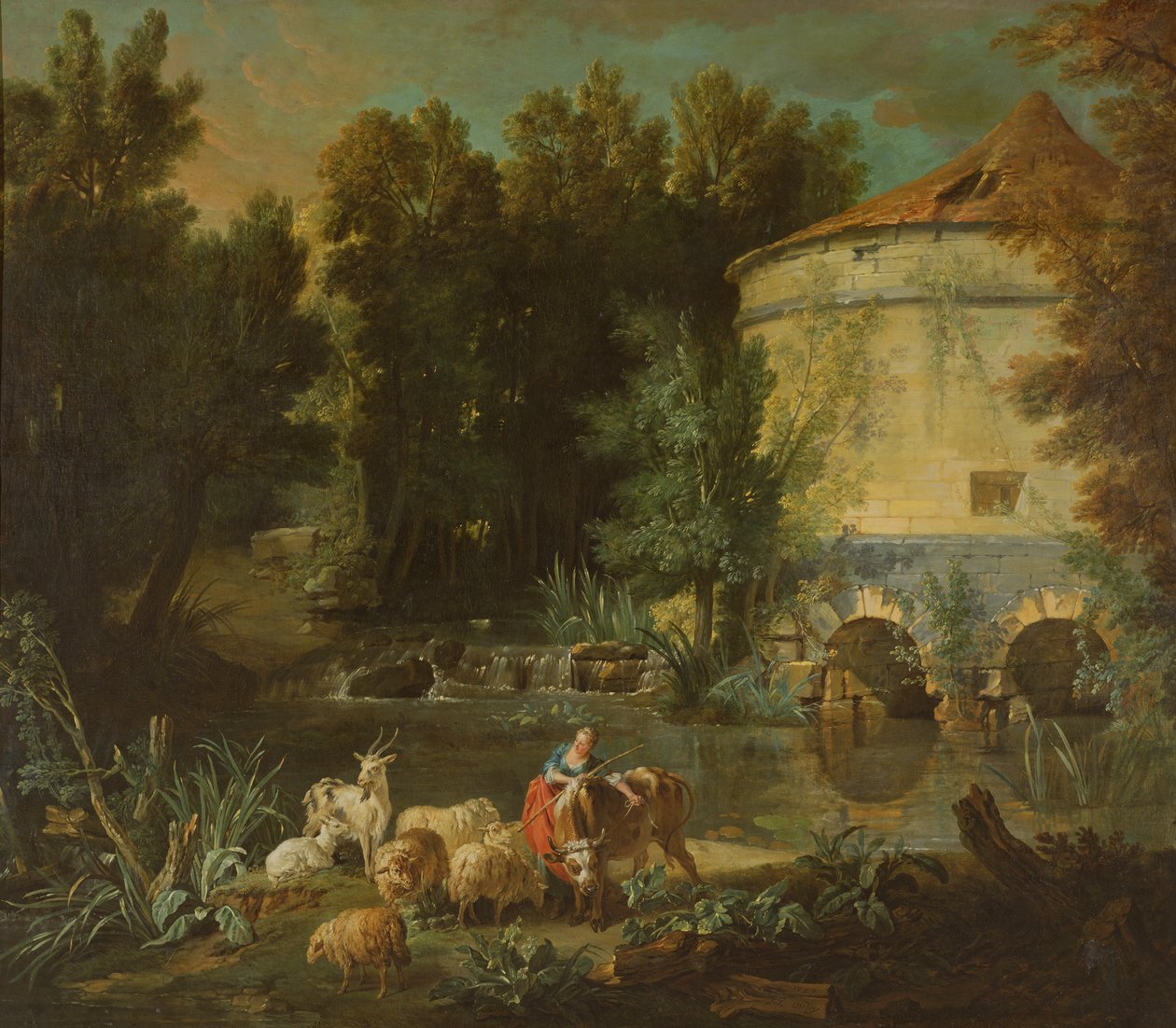 Landskap med ett runda torn, 1737 av Jean Baptiste Oudry