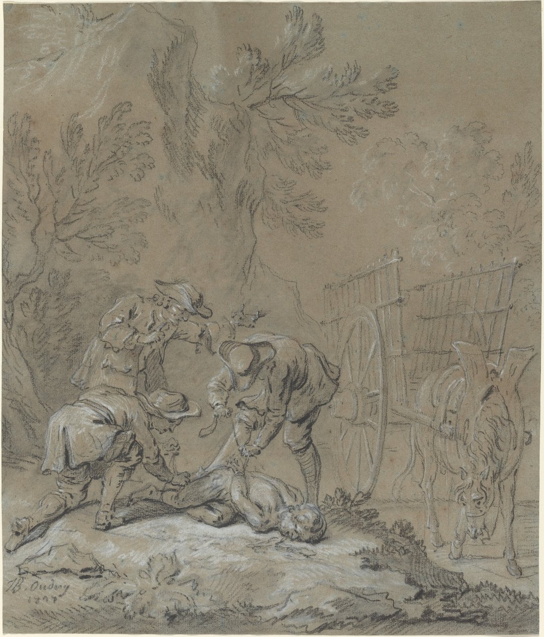 Ragotin bunden av galningens föräldrar av Jean Baptiste Oudry