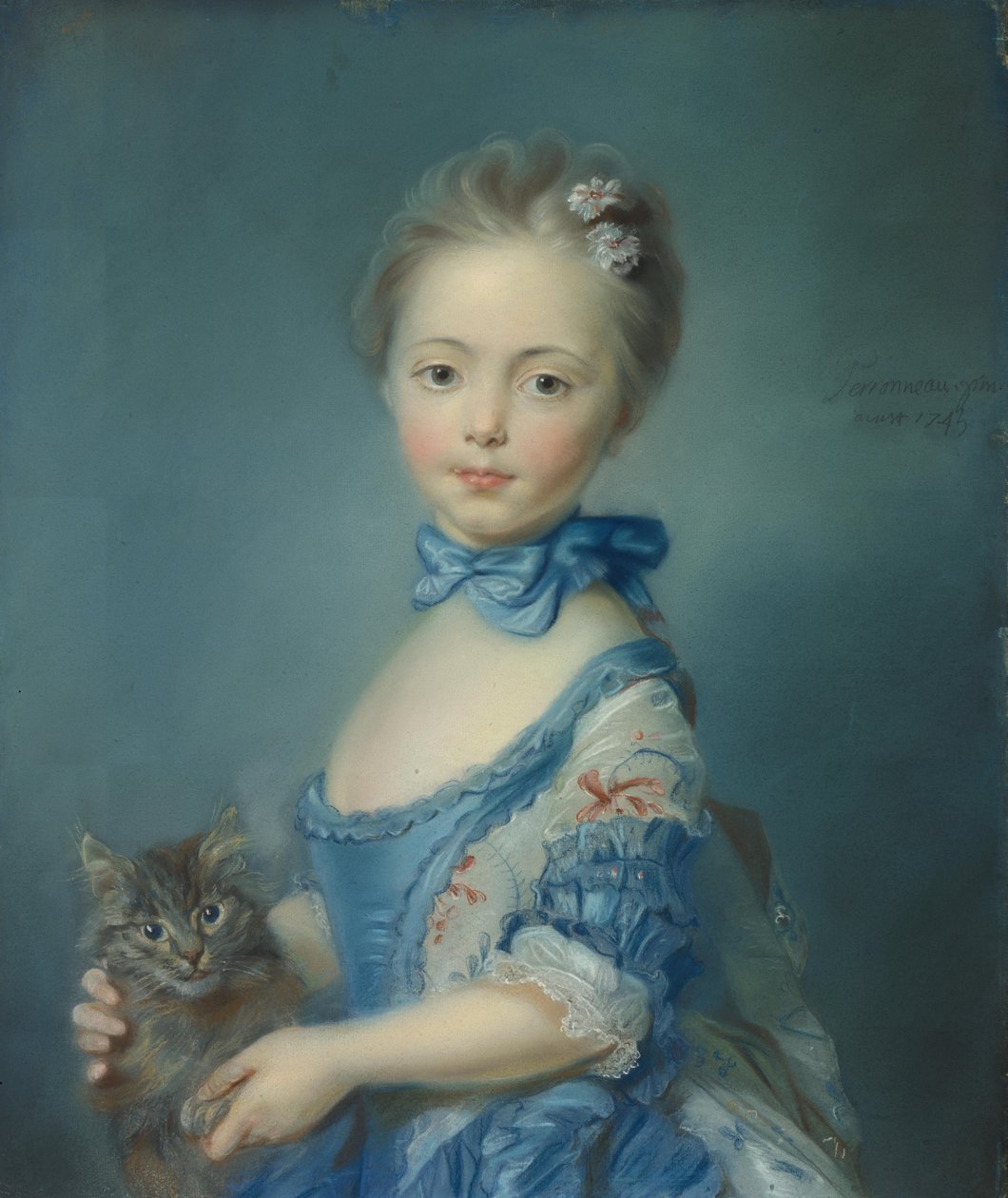 En flicka med en kattunge, 1745 av Jean Baptiste Perronneau