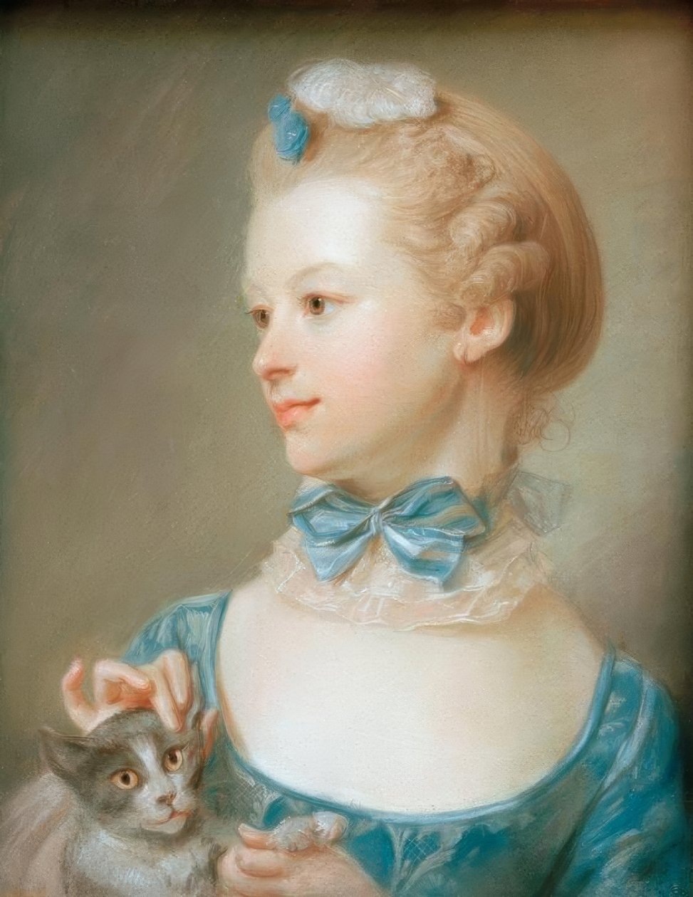 Flicka med katt av Jean Baptiste Perronneau