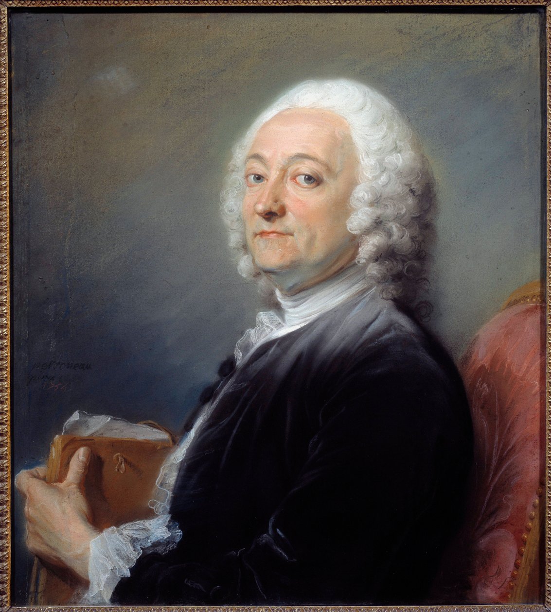 Porträtt av målaren Hubert Drouais (1699-1767) Pastellmålning av Jean-Baptiste Perroneau (Jean Baptiste Perronneau) (1715-1783) 1754 Sön: 0,64x0,57 m Orleans, musee des Beaux Arts - Porträtt av målaren (1699-1767). Pastellmålning b av Jean Baptiste Perronneau