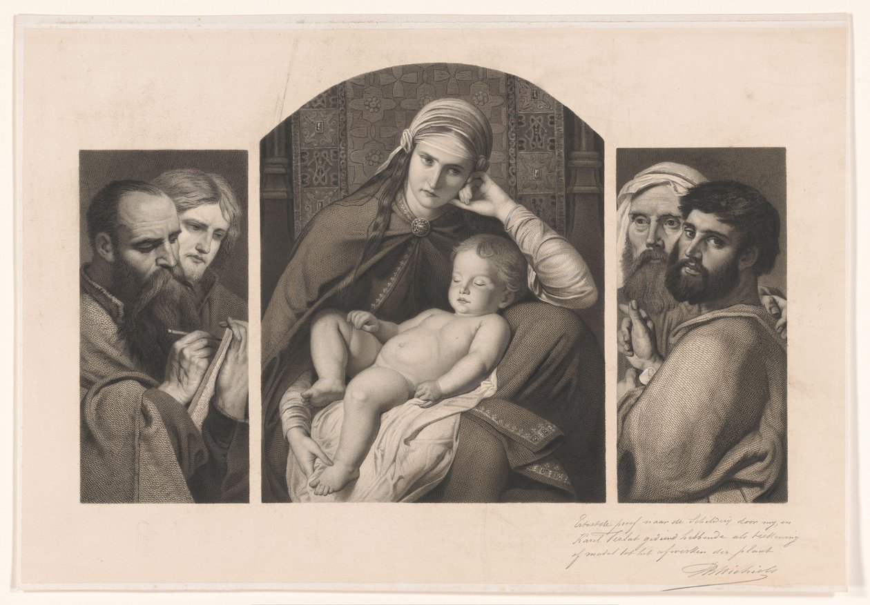 Triptyk: Maria med Kristus i knät och två grupper om två apostlar av Jean Baptiste Pierre Michiels (signed by artist)