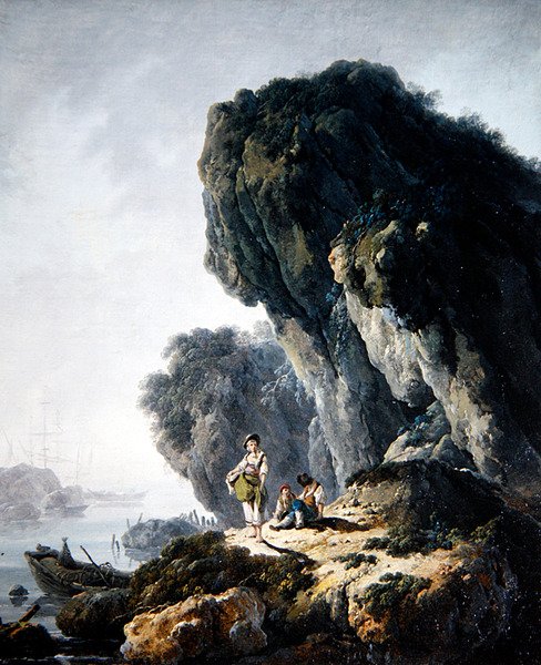 Ett kustlandskap med figurer på en sten (olja på duk) av Jean Baptiste Pillement