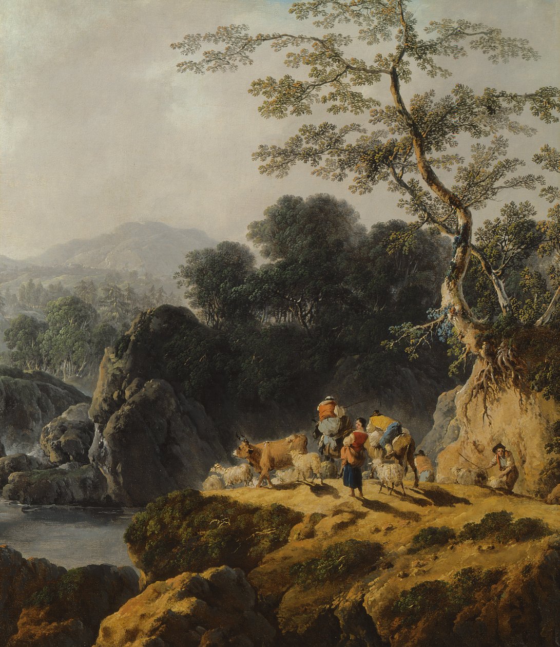 Ett floddalslandskap med herdar och resenärer av Jean Baptiste Pillement