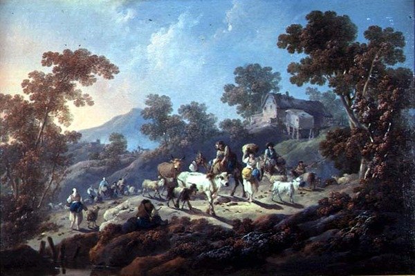 Ett stenigt skogslandskap (olja på duk) av Jean Baptiste Pillement