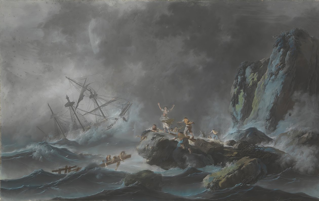Ett skeppsbrott i en storm, 1782. av Jean Baptiste Pillement