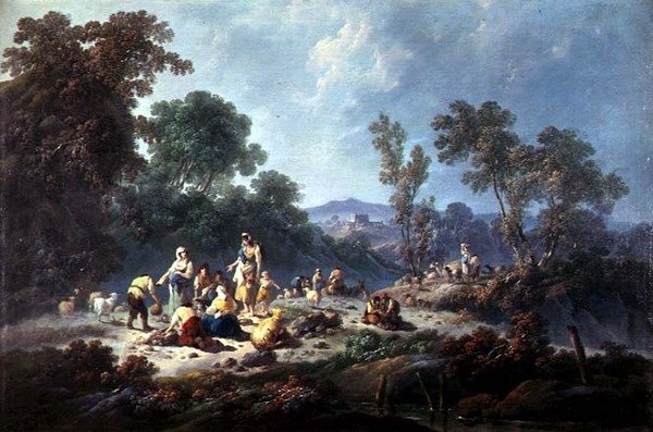 Ett skogslandskap (olja på duk) av Jean Baptiste Pillement