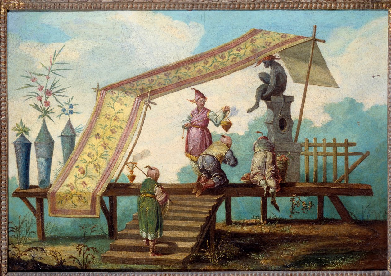 Chinoiserie: Dekorativ panel som representerar ett kinesiskt erbjudande. Dörrtopp målad av Jean Pillement (1728-1808) av Jean Baptiste Pillement