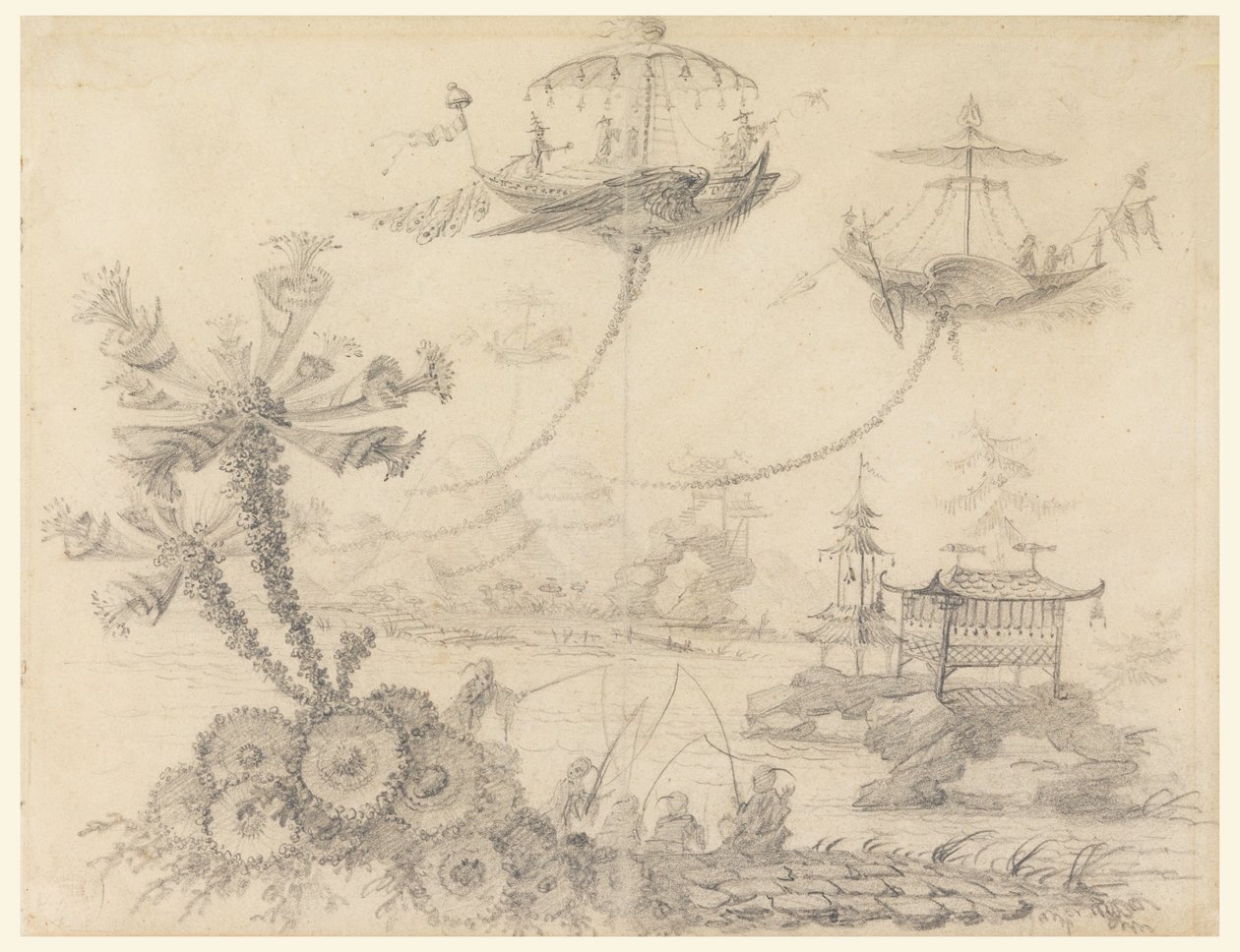 Teckning, Chinoiserie-fantasi, 1770-90 av Jean Baptiste Pillement